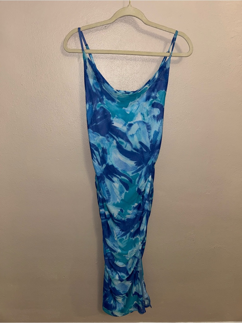 Sleek mesh Blue Marble Slip Maxi Dress coastal vacation bodycon - Picture 2 of 4
